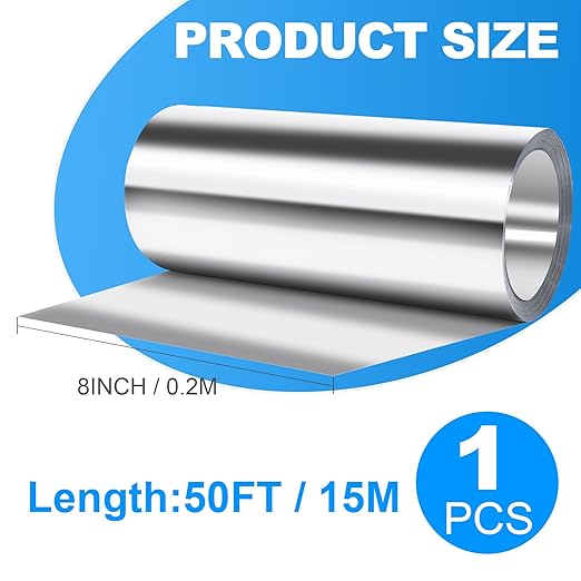 Aluminum Roof Flashing Roll - Sealing Windows, Doors, Siding & Roofing Ideal for Moss & Mildew Prevention (8" x 50')