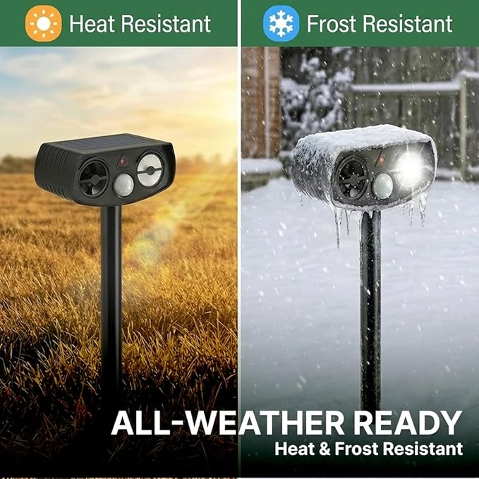 AWISH Solar Ultrasonic Animal Repeller Outdoor, Motion Sensor Waterproof Pest Deterrent, Raccoon Skunk Fox Squirrel Gopher Rabbit Dog Repellent for Yard Garden Farm, 40ft 120° Coverage, 2 Pack Black