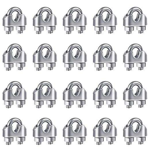 YAMASO 20PCS 1/8 Inches M3 Stainless Steel Wire Rope Cable Clip Clamp