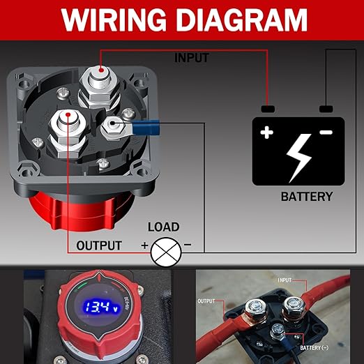 Upgrade Battery Disconnect Switch with Voltage Display, DC 5-60V Battery Power Master Disconnect Isolator Cut Shut Off Switch for Marine Boat Car Truck Camper RV Trailer (On/Off)