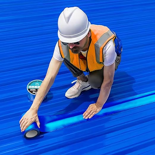 Blue Waterproof Tape 2in x 16ft, Super Sticky Outdoor Repair Butyl Tape for Pool Cover, Metal Roof Crack Sealing, Boat, RV Awning, Leak Proof Patch