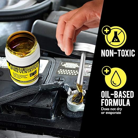 Mission Automotive 4 Oz Brush-On Oil-Based Battery Corrosion Preventative Grease - Universal Fit - Prevents Rust & Acid Fumes - Non-Drying & Non-Evaporating - Boosts Cranking Amps - Made in USA