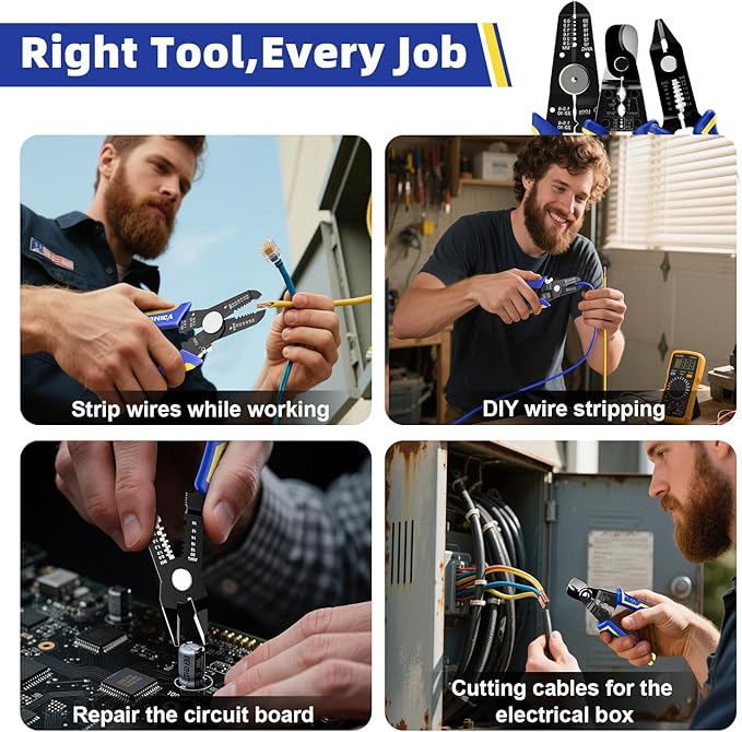 haisstronica Wire Stripper Tools Set for DIY,10-20AWG,3 Pack Manual Wire Stripper & Flush Cutters & Cable Cutters for Wire Stripping, Cutting, Crimping, Cable Skinning