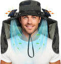 Chuarry Wide Brim Sun Hat with 2 Fan Outdoor Solar Powered USB Charging Fishing Hat with Neck Flap for Men Women