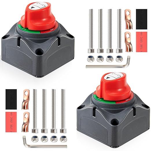 Battery Disconnect Switch, 12V-48V Battery Cut Off Switch (On/Off) for Marine, Boat, Camper, RV, Truck, Trailer Vehicles (2 Pack), Upgraded