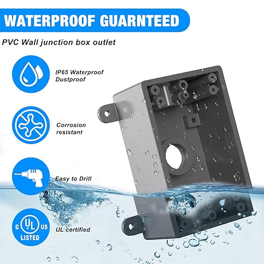 Single-Gang Weatherproof Electrical Outdoor Box, Suitable 1/2-Inch or 3/4-Inch Electrical Conduit Switch/Outlet Box, UL Listed, Junction Box Outlet, Gray