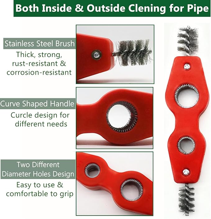 4-in-1 Copper Pipe Cleaner, 1/2" & 3/4" Copper Tubing Brush Inner & Outer Thread Cleaner, Plumber Deburring Brushs Pipe Cleaning Brush for Plumbing Soldering Brazing (2pcs)