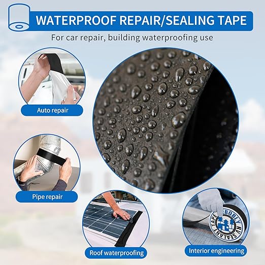 Butyl Sealant Tape Waterproof,RV Roof Tape Black,6 Inch X 50 Foot Leak Repair Sealant Tape，UV & Waterproof for RV Roof,Window,Camper, Boat,Pipe Sealing Black