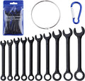 10PCS Mini Wrench Set Standard Metric 4mm-11mm Ignition Wrenches Open End and Box End Combination Wrench Set with Portable Pouch and Key Rings, Black Electrophoretic Coating