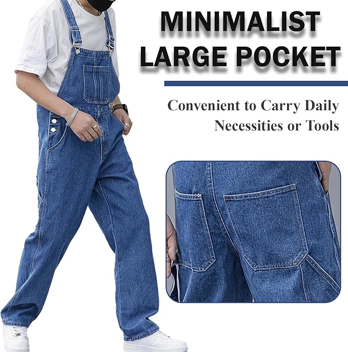 Men's Bib Overall Relaxed Fit Adjustable Strap Denim Work Pants with Large Pockets Durable Comfortable Jumpsuit for Men