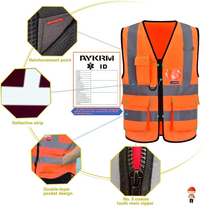 A-SAFETY Orange 4XL 5XL High Visibility Safety Vest Reflective BIG AND TALL