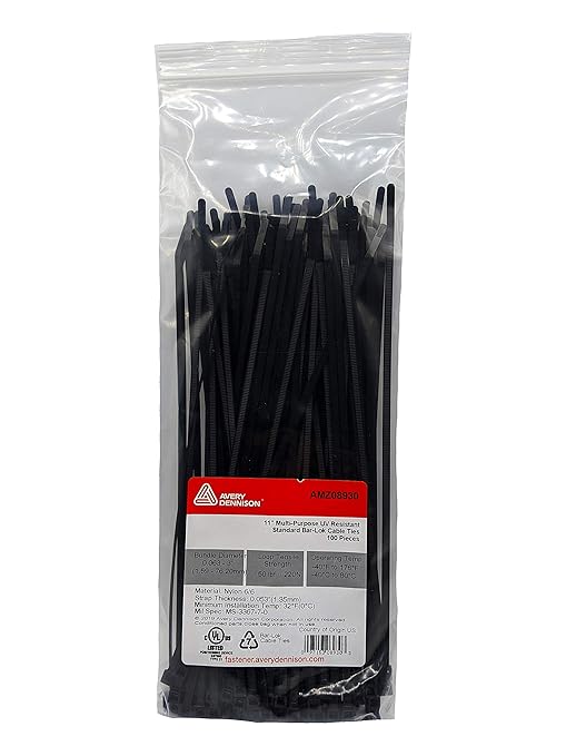 Bar Lok 11” Zip Ties – 100 Pieces, Black – Made in America – Weather, UV & Impact Resistant Plastic Cable Ties for Binding Bundling & Organizing Wire Cable & More – Indoor & Outdoor (11", 100ct)