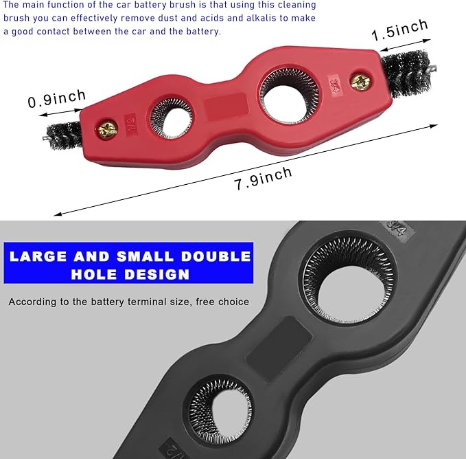 Battery Terminal Cleaning Brush, 4 in 1 Anti-Corrosion Car Battery Cleaner, Vehicle Battery Terminals Machine Parts Cleaning Tool for Auto Marine, Universal Car Accessories (Black+Red)