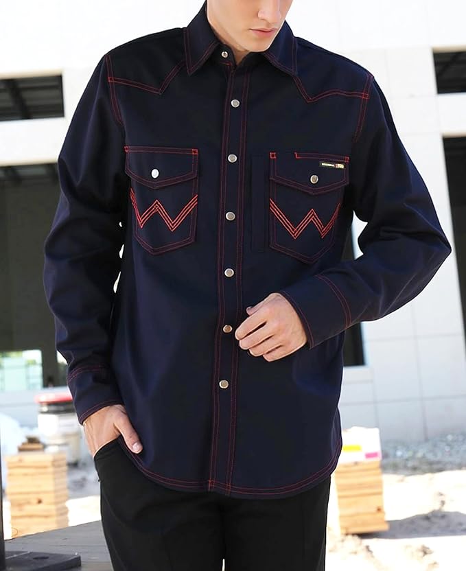 BOCOMAL FR Welding Shirts Heavyweight Stretch Canvas Snaps Down Reinforced Stitching Western Style Fire Resistant Jackets