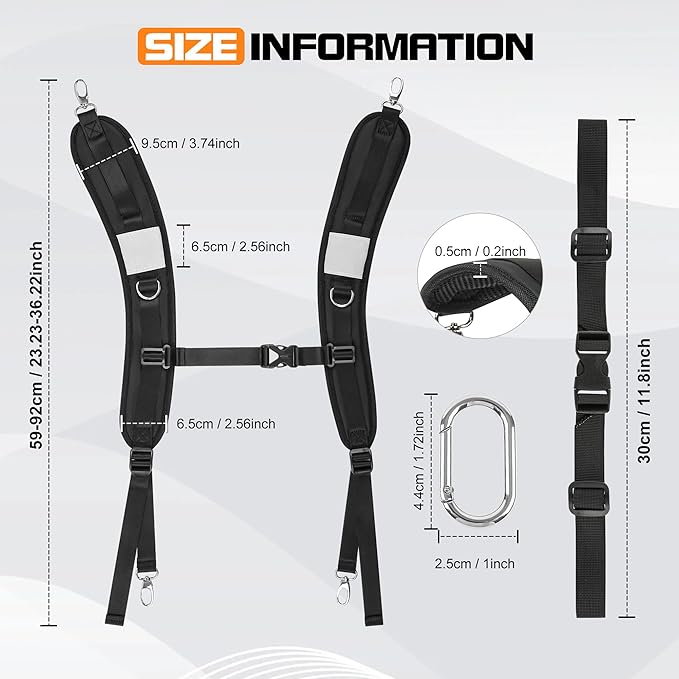 Backpack Straps with Clips,adjustable Padded shoulder strap Replacement dry bag,with spare metal clips Chest Belt