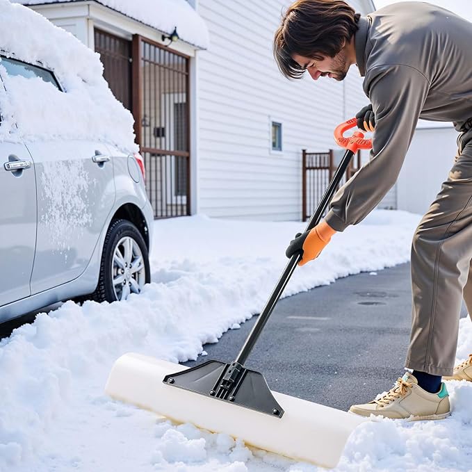 VEVOR Snow Pusher, 36 inch Wide Push Snow Shovel Plow for Driveway, Sidewalks and Doorways with Segmented Handle, Ergonomic Grip and HDPE Plastic Blade
