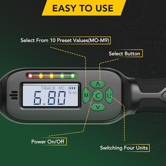 Mini Torque Wrench Digital - 1/4-Inch Drive with Buzzer & LED, 13.2-265.5in.lb, High Precision Electronic Tool for Bike Repairs, Calibrated for Superior Performance