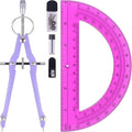 Compass and Protractor Set, Professional Drawing Compass Tool, Metal Compass with Extra Refills, Compass for Geometry and 6 Inch Math Protractors 180 Degree (Purple)