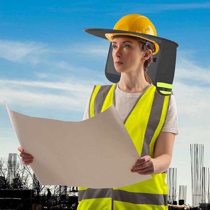 Jspupifip 20 Pack Hard Hat Sun Shade Full Brim Sun Shield High Visibility Visor with Reflective Strip for Hard Hat Accessories Construction Sites