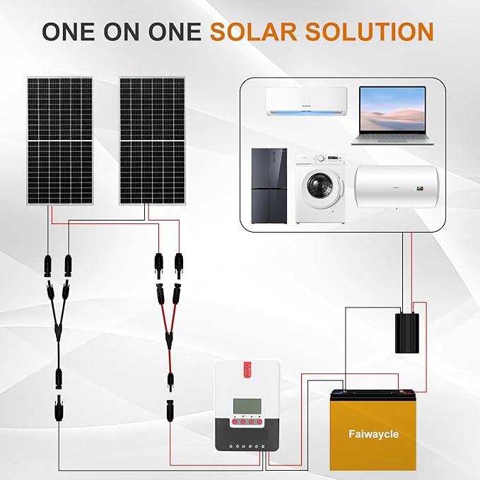 Solar Connectors Y Branch Upgraded Solar Panel Connector, 1 Pair Adapter Cable Wire Plug Tool Kit for Solar Panel(M/FF+F/MM)