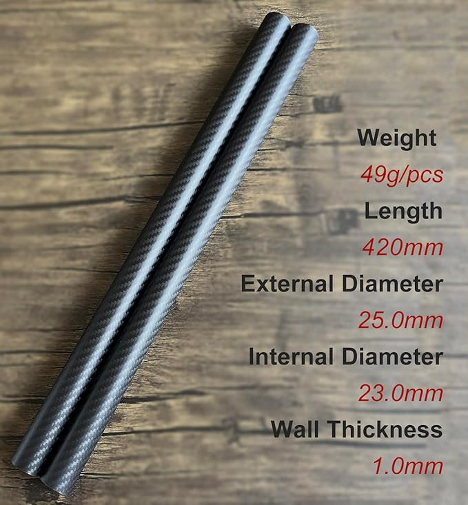 2pcs Carbon Fiber Tube 25mmx23mmx420mm 3K roll Wrapped Twill Matte Finish