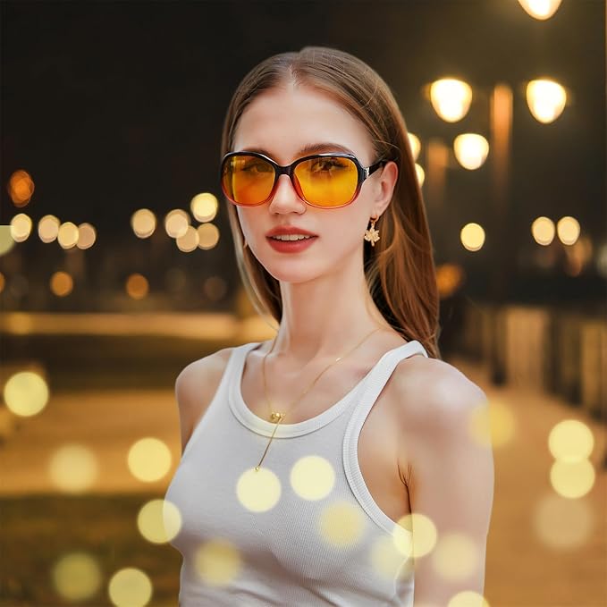 FEISEDY Classic Womens Night Glasses Driving Anti Glare Wrap Around Yellow Sunglasses B2548
