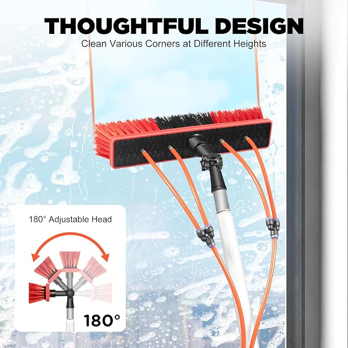 24.3FT Long Reach Solar Panel Cleaning Brush Kit, Water Fed Pole Cleaning Kit, Pole Extendable Cleaner Tool for Roof Window Cleaning, 65.62Ft Water Pipe, 13.2 x 2.4in 180° Adjustable Brush Head