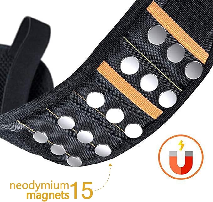 Magnetic Wristband for Holding Tools Adjustable Magnetic Wristband with 15 Strong Magnets for Screws and Nails, Drill Bits, Bolts Ideal Father's Day Gift Wrist Magnetic Tool Holder