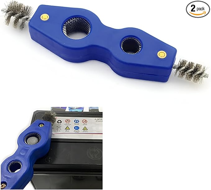 AICEL 2 Pieces Car Battery Terminal Cleaners, 4 in 1 Car Battery Cleaning Brush with Steel Wire, Anti-Corrosion Battery Terminals Machine Parts Cleaning Tools Universal for Automotive and Marine