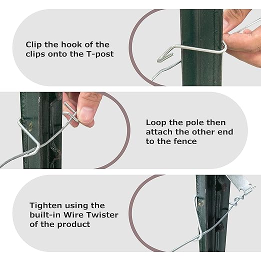 T Post Clips 300Pcs T-Post Fence Wire Tensioner with 2 Pack Fence Wire Twister Galvanized Steel Fence Clips for Barbed Wire Securing Wire Park Fence Garden Convenient Pre-Cut Wire Ties