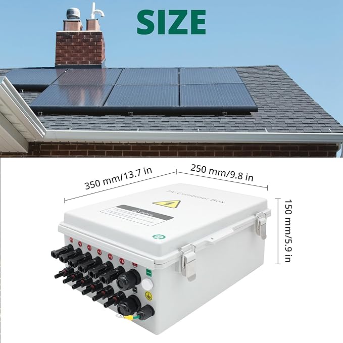 Solar Combiner Box, HXH PV Combiner Box 6 String with a 550V 2P 63A DC Circuit Breakers & Lightning Arreste for Solar Panels, IP 65 Waterproof
