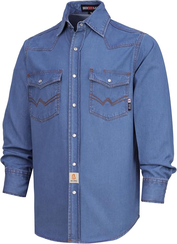 BOCOMAL FR Shirts 6.25oz Lightweight Welding Shirts Flame Resistant Men's Fire Retardant Shirt