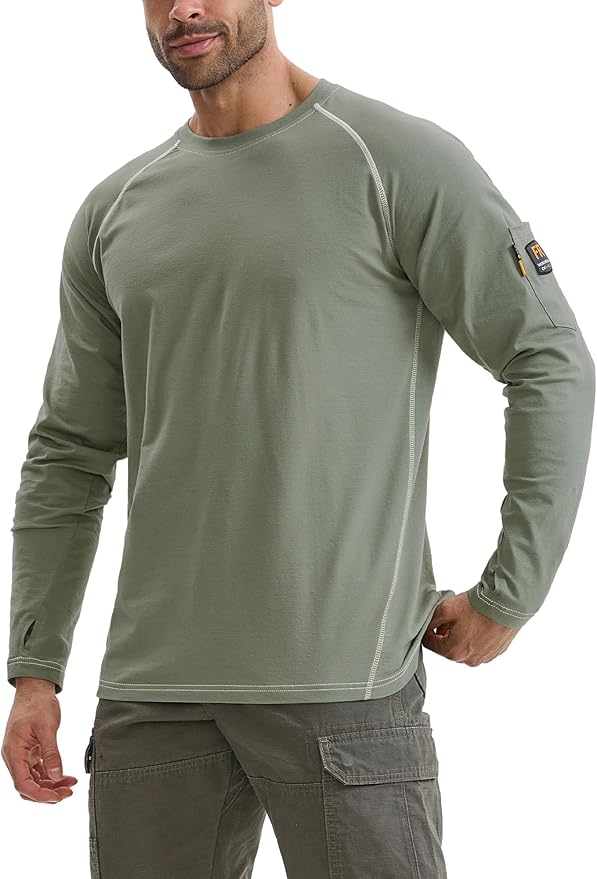 WORKWEYA FR Shirts for Men 6OZ Light Weight Welding Shirts Thumb Hole Stretch Breathable NFPA2112 CAT2 for Summer