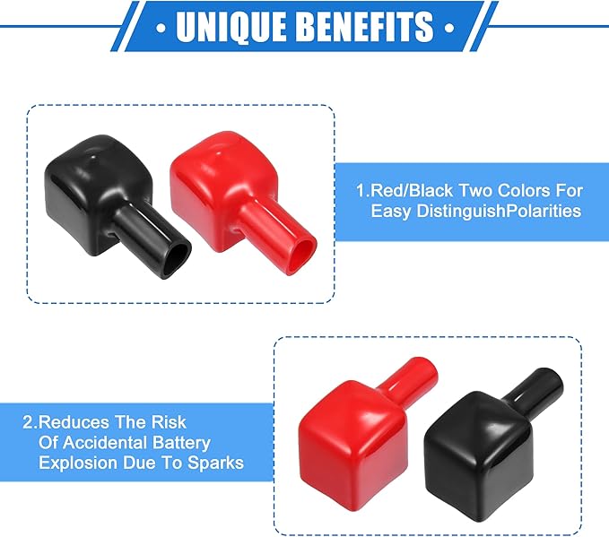 1 Pair Battery Terminal Insulation Covers, 7mm 0.28" Car Battery Positive Negative Post Cap Universal for Motorcycle Truck Durable PVC Red Black