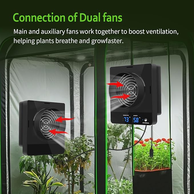4-Inch Grow Tent Inline Duct Fan, Smart Temperature & Humidity Control, Automatic Ventilation System, for Grow Tents, Mushroom Rooms, Greenhouses (2-Pack)
