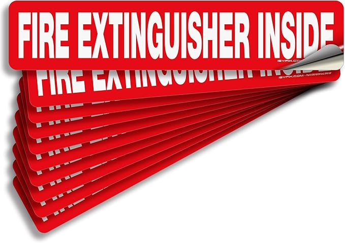 iSYFIX Fire Extinguisher Inside Sticker Sign – 10 Pack 12x2.5 Inch – Self-Adhesive Reflective Vinyl Decals, Laminated UV, Weather, Scratch, Fade Resistance, for Cars, Trucks, Trailers & Vehicles