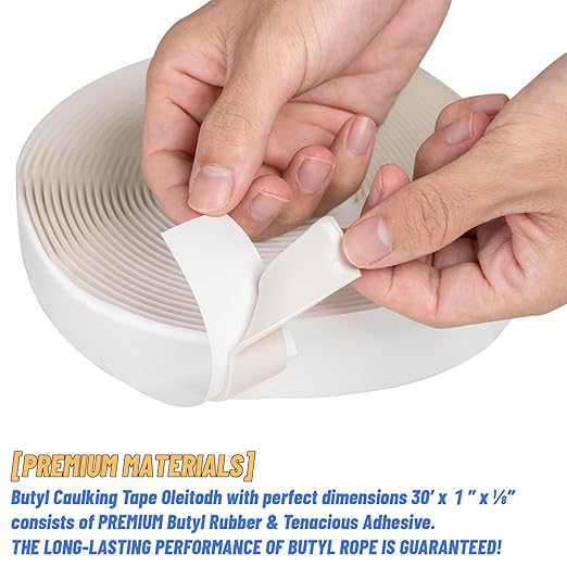 Butyl Seal Putty Tape White1 Inch x 120 Feet(4 Pack),Leak Proof Butal Tape for RV Repair, Window, Boat Sealing, Glass and EDPM Rubber Roof Patching