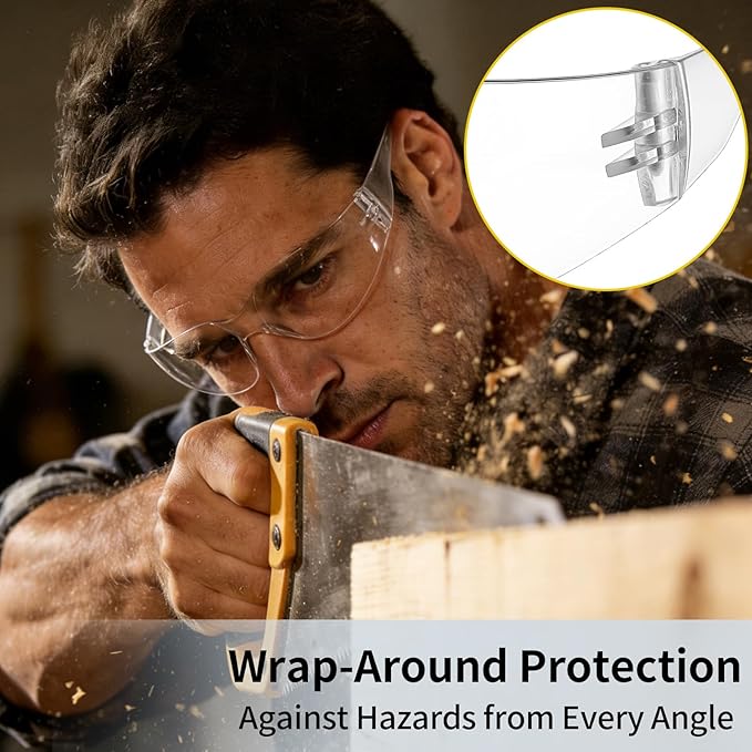 10 Pack Clear Safety Glasses for Men Women, ANSI Z87.1 Certified Scratch & Impact Resistant Wrap Around Lens
