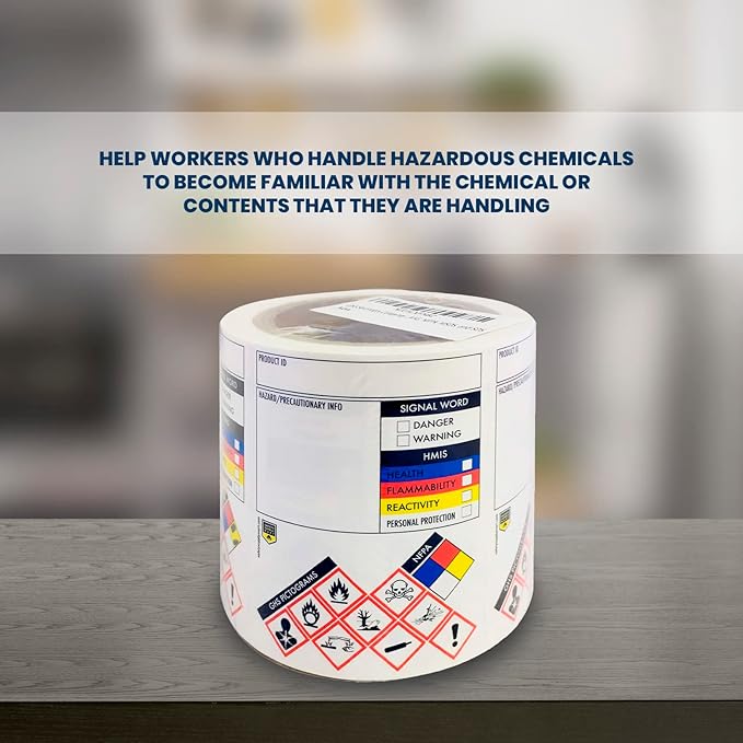 Performore SDS OSHA Chemical Safety Labels | 3x4 Inch MSDS Stickers with GHS HMIS Pictograms |Industrial OSHA‑Compliant Safety ID Tags | 100 Stickers Per Roll