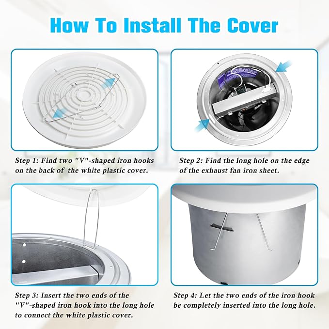 V2262-50 7 Inch Bathroom Exhaust Fan, 1.0 Sones, 50 CFM Ceiling Exhaust Fan, for 8" Opening, Quiet Effective Ventilation for Bathroom, Laundry Room, Kitchen, Mobile Home