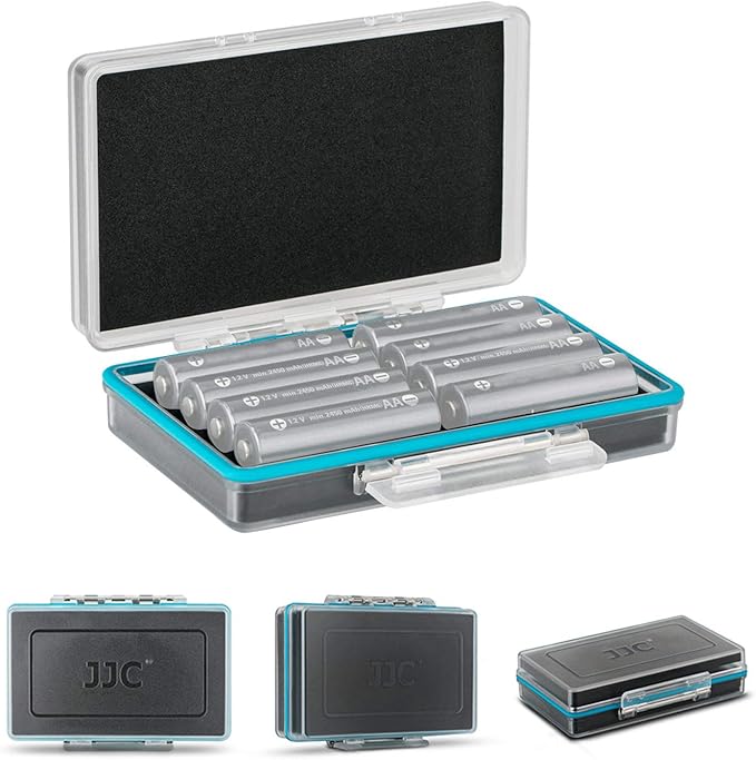 JJC 8 Slot AA Battery Case, PC Shell Water-Resistant & Shockproof Battery Storage Case for AA / 14500 Batteries