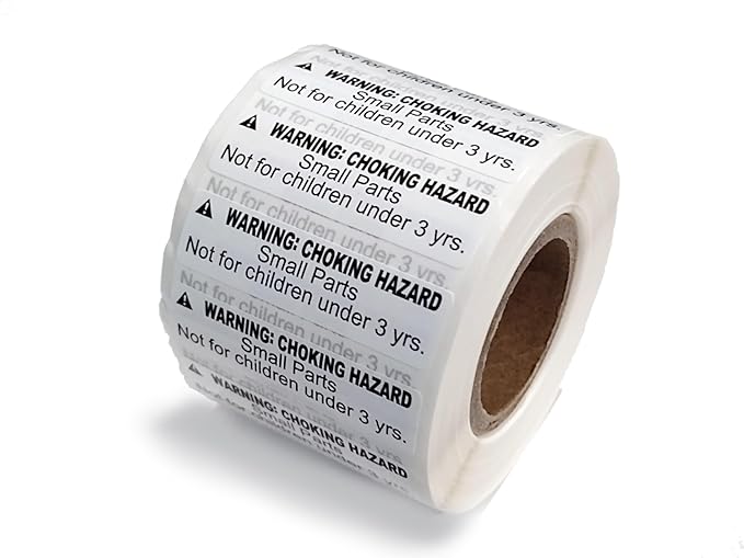 ASTM Compliant 1,000 Warning Labels Small Parts Choking Hazard Stickers Not for Children Under 3 Years 1 Roll of 1.5" x 0.4" Adhesive Labels (White Background/Black Text)