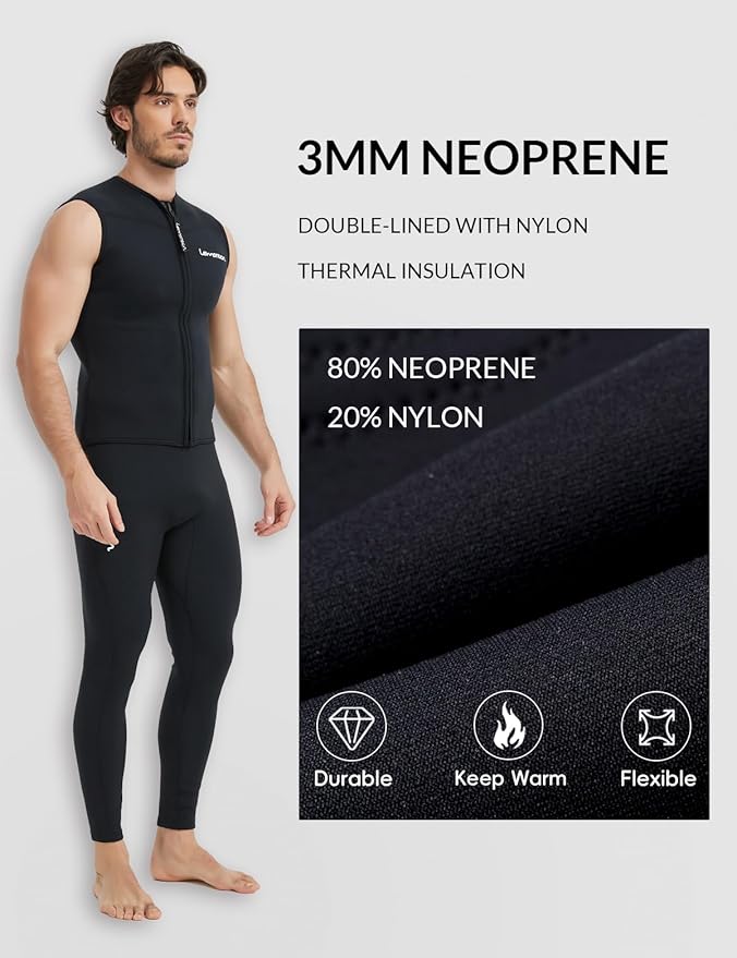 Lemorecn Mens Wetsuit Top Premium Neoprene 3mm Zipper Wetsuit Vest