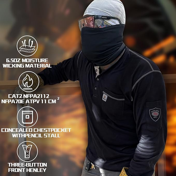 FR Shirts for Men CAT2/HRC2 Flame Resistant Shirts 6.5oz Light Weight Long Sleeve Fire Retardant Shirts