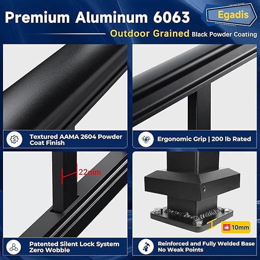 Egadis 36 in. H x 7 ft. W Porch and Deck Railing Kit, Aluminum Railing Kit, Black Textured AAMA 2604 Powder-Coat Finish Rail System for Outdoor Decks, Porches & Balconies (1 Post, 1 Panel)