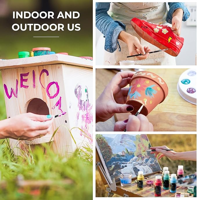Ohuhu Outdoor Acrylic Paint for Metal, 24 Colors Paint Set, 2 oz./60ml Bottles for Artist, Beginners 18 Basic& 6 Metallic Acrylic Paints with 6 Brushes for Drawing, Waterproof Rich Pigments on Garden Statues, Woods, Rocks, Canvas, Glass, Fabrics, Last ...