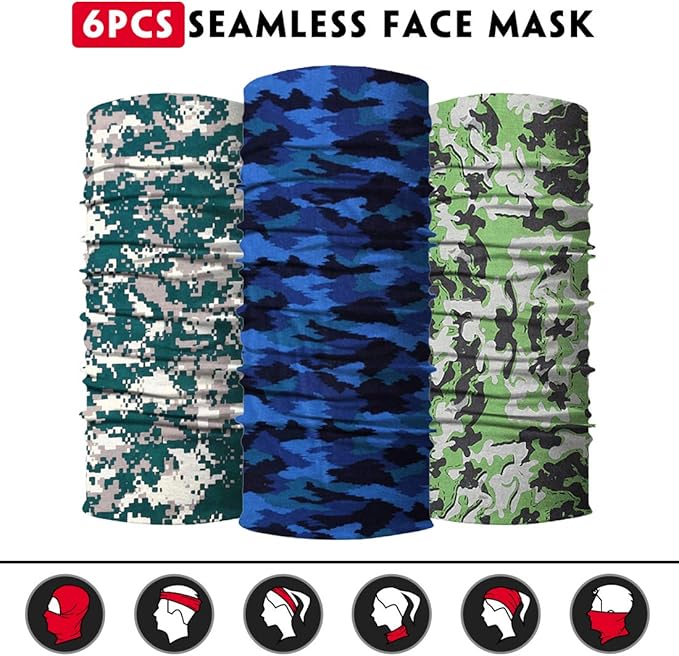 Venswell Neck Gaiter Face Mask Men Women,Seamless Bandana Rave Face Cover Scarf Mask,Balaclava,Headband, Head Wrap,Headwear