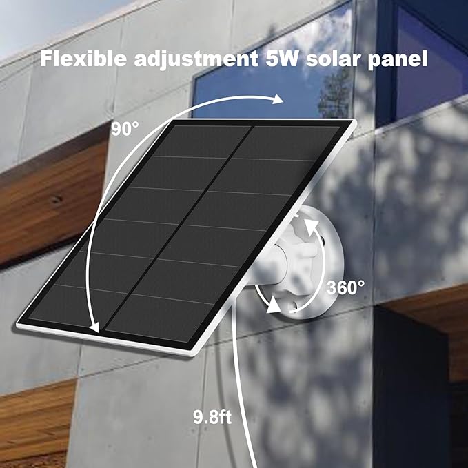 Solar Panel for Security Camera, 5W USB Solar Panel for Outdoor Rechargeable Battery Camera, Solar Panels with 9.8ft Cable, Adjustable Wall Mount, IP65 Waterproof, 3 Pack