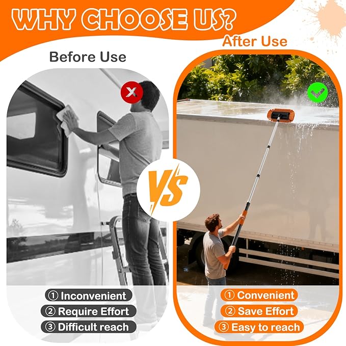 16FT Car Wash Brush with Long Handle, Car Cleaning Kit with Soft Bristle Wash Brush, Microfiber Cleaning Mop, Window Squeegee, Mitt, Wheel Brush, Bucket, Drying Towel for RV, Truck, Boat