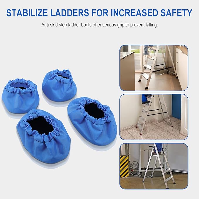 Step Ladder Safety Shoe Floor Protectors, Step Ladder Boots Fit Most Commercial Step Ladders, Reusable Ladder Feet Covers with Strong Grip, Ladder Mitts for Anti-Slip & Floor Protection, Set of 4